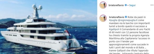 Briatore scatenato su Instagram: “a Gallipoli mandano via gli yacht”