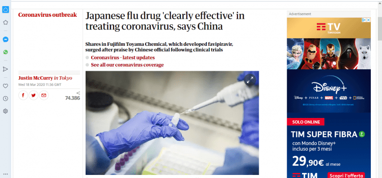 Avigan: secondo i sanitari Cinesi è sicuro ed efficace se preso ai primi sintomi di Corona virus