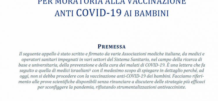 Appello contro la vaccinazione pediatrica per il COVID 19, sottoscritto a oggi da oltre 1000 fra medici e sanitari.                      SCARICA QUI IL PDF